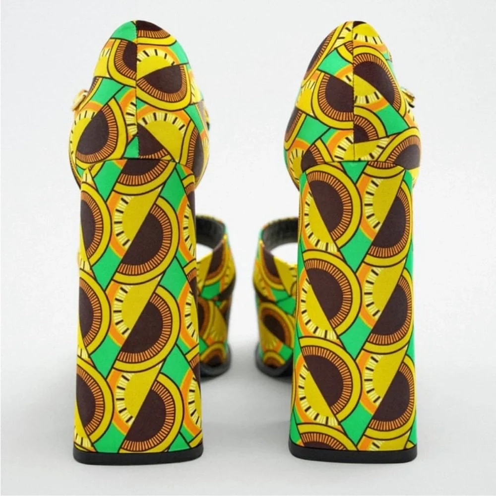 NEW! Zara African Print Platform Heels Size 41 - Picture 2 of 9